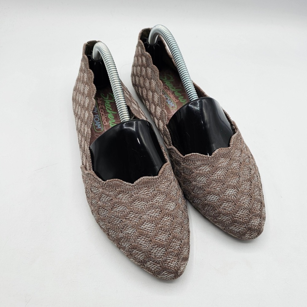 Skechers Womens Cleo Honeycomb Flats Size 6 Taupe Woven Stretch Cushioned 44882